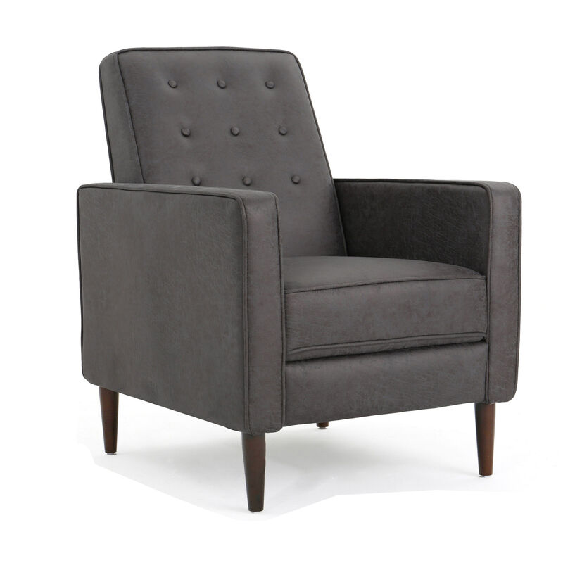 Dupe Manual Recliner Chair, Button Tufted Dark Gray Plush Fabric - Benzara