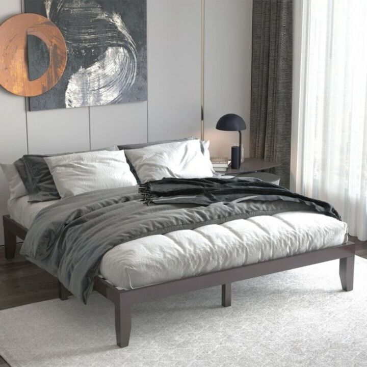 Hivvago 14 Inch Modern Rubberwood Chocolate Platform Bed in King Size