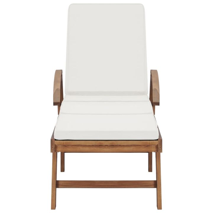 vidaXL Sun Lounger with Cushion Solid Teak Wood Cream