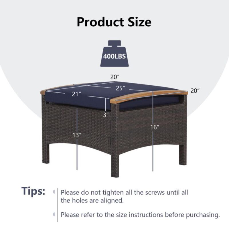 Hivvago Set of 2 Wicker Patio Ottoman Fade-Resistant Foot Rest with Cushion