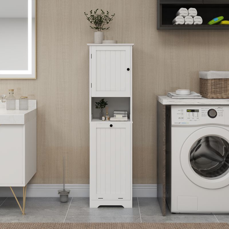 15.75 in. W. x 13.78 in. D x 55.12 in. H White Freestanding Tilt-Out Linen Cabinet