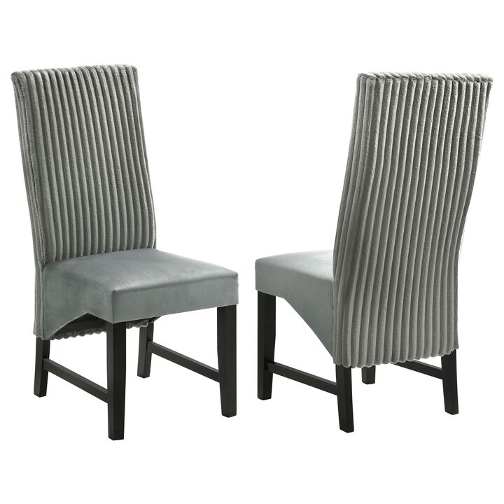 Ranna Dining Chair Set of 2, Gray Velvet Foam Cushions, Hardwood - Benzara