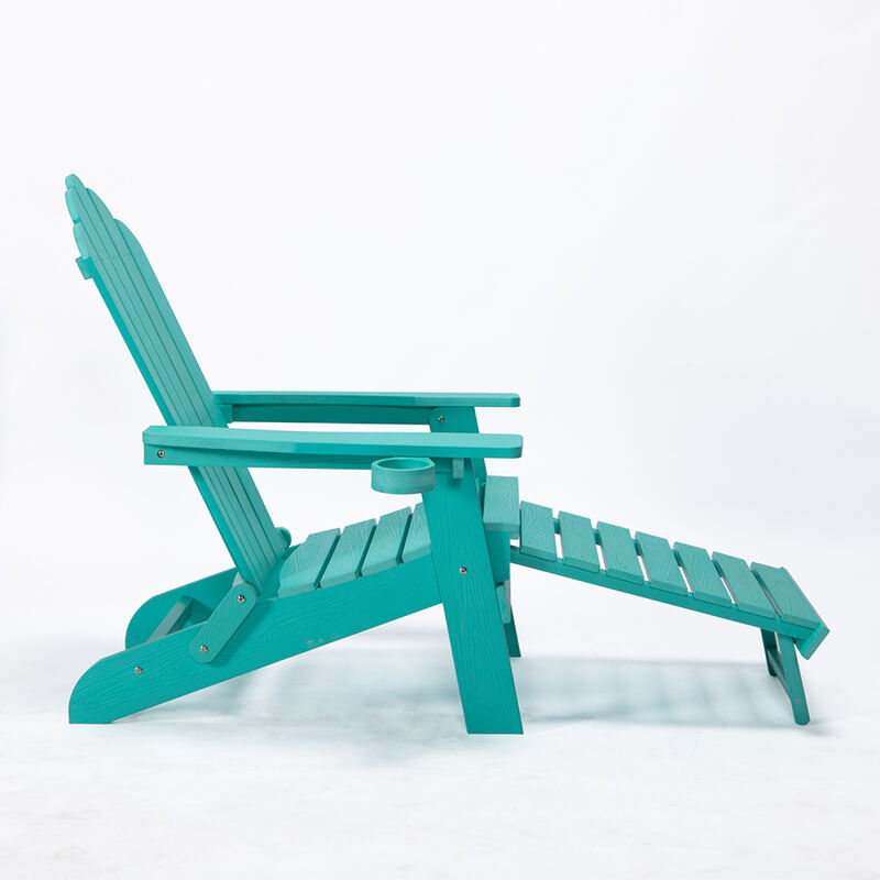 Tale Folding Adirondack Chair With Pullout Ottoman With Cup Holder, Oversized, Poly Lumber