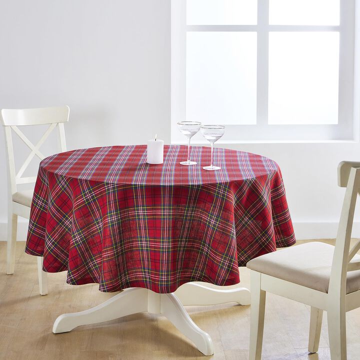 Solino Home 100% Pure Linen Round Tablecloth |Classic tartan Plaid