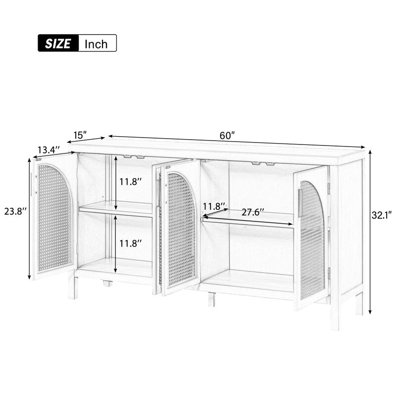 Black Sideboard with Rattan Doors & Metal Handles