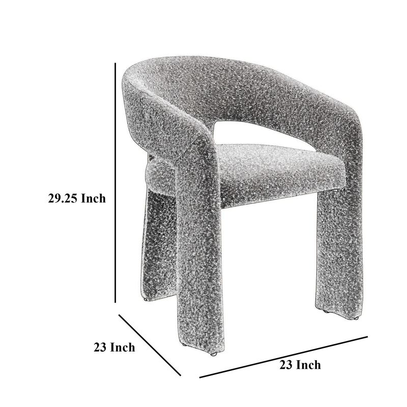 Dory Dining Side Chair Set of 2, Keyhole and 3-Leg Design, Gray Boucle - Benzara