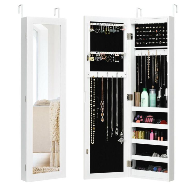 Hivvago Wall And Door Mirrored Jewelry Cabinet With LED Light