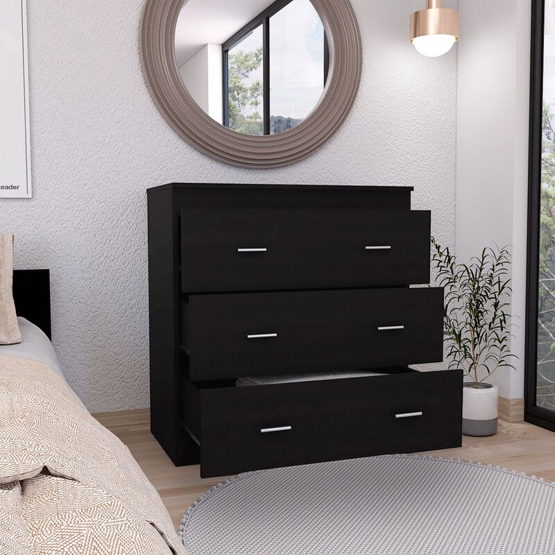 DEPOT E-SHOP Capri Three Drawer Dresser, Superior Top, Metal Handles, White