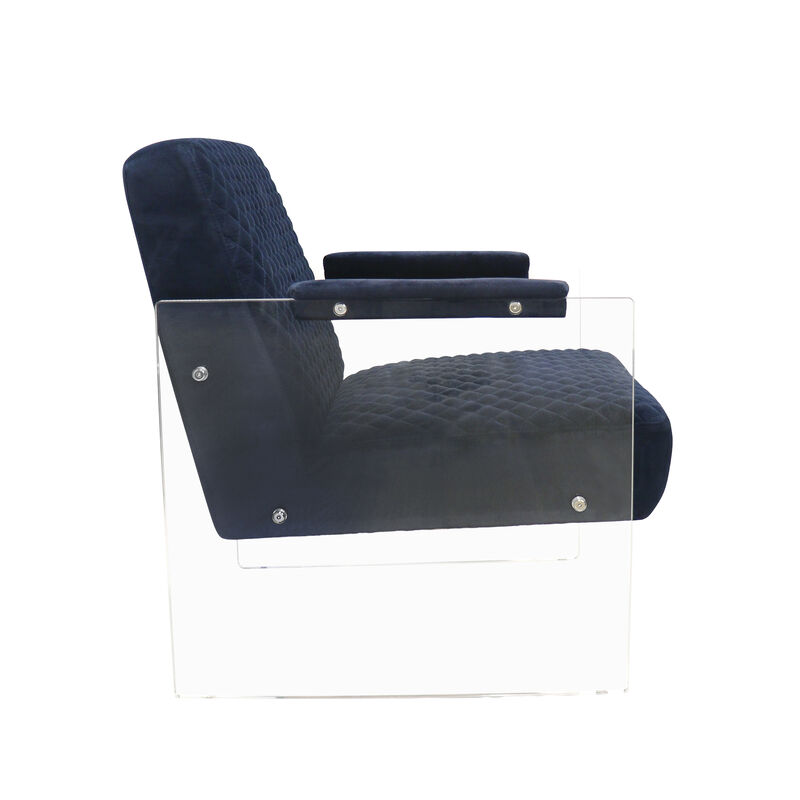 Pasargad Home Tribecca Collection Acrylic & Velvet Accentchair, Navy