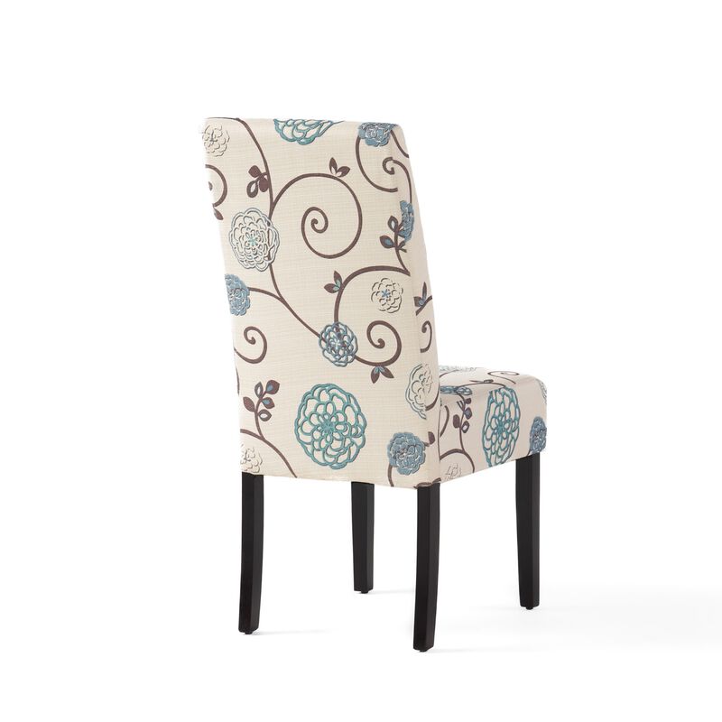 Dining Chair Set of 2, Beige Fabric, Soft Cushions, Black Rubberwood - Benzara