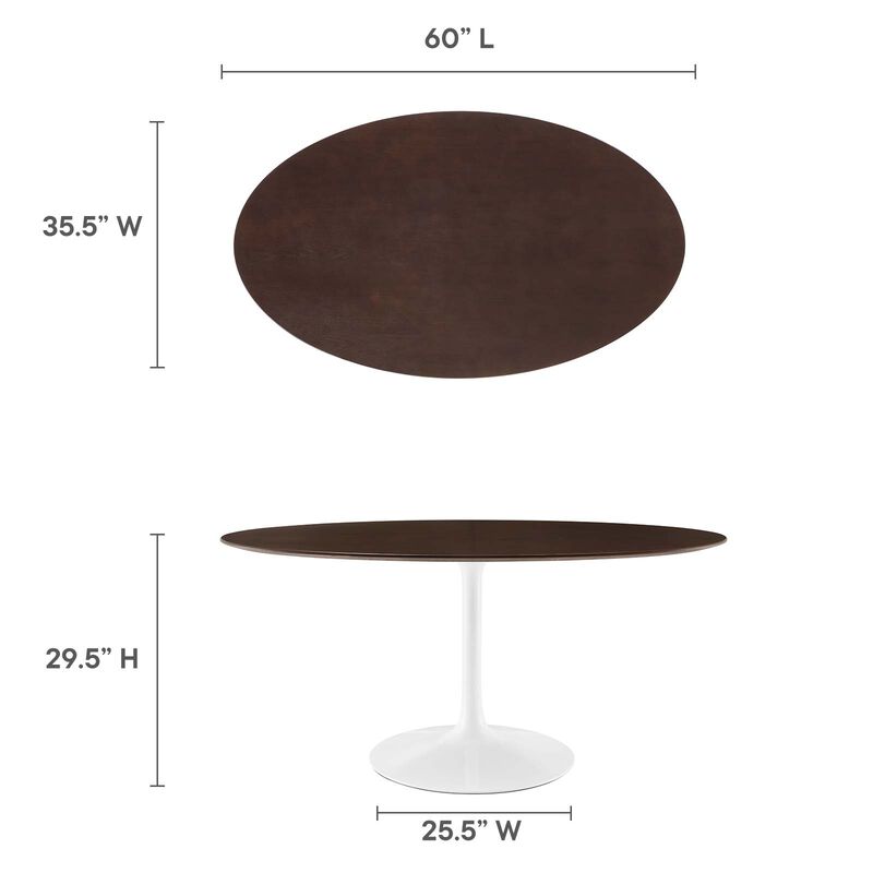 Modway - Lippa 60" Oval Cherry Walnut Wood Grain Dining Table White Cherry Walnut