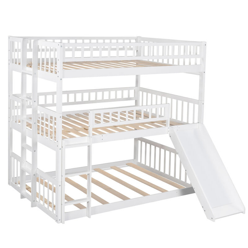 Full-Over-Full-Over-Full Triple Bed With Built-In Ladder And Slide, Triple Bunk Bed