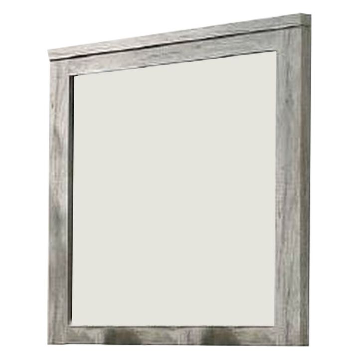 Wall Mirror with Rectangular Frame and Molded Details, Gray-Benzara