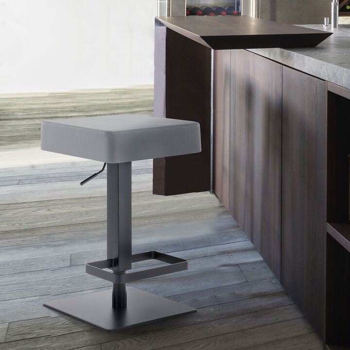 Kaylee Adjustable Height Swivel Grey Faux Leather and Black Metal Backless Stool