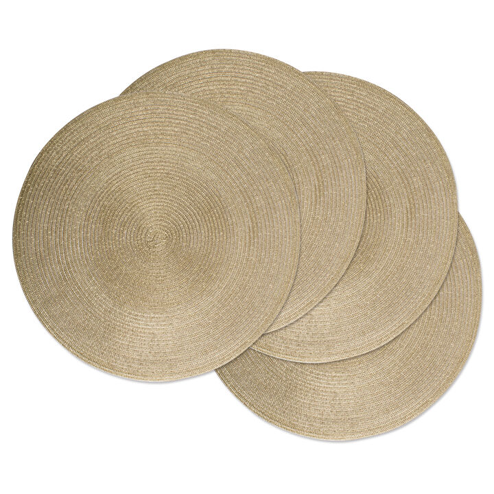 Set of 4 Metallic Gold Colored Round Woven Placemats 15" x 15"