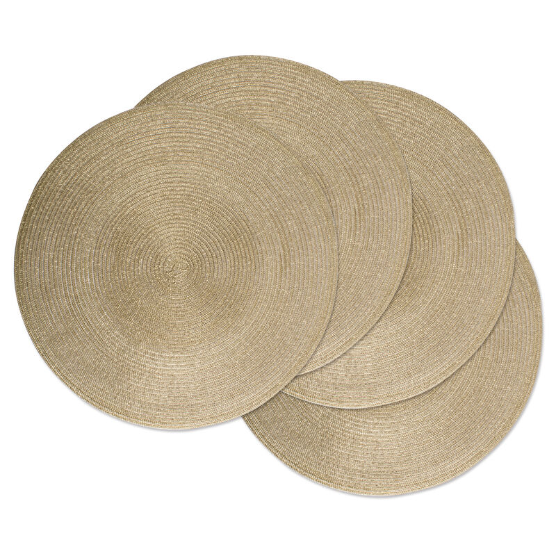 Set of 4 Metallic Gold Colored Round Woven Placemats 15" x 15"
