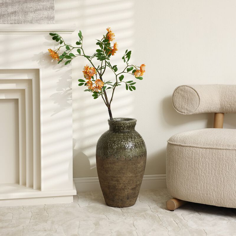 LuxenHome Rustic Brown Stoneware 18.5-Inch Tall Indoor and Outdoor Bud Vase
