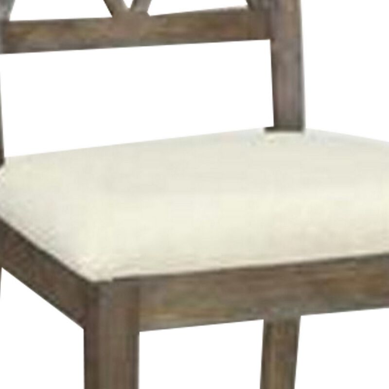 Wood Dining Chair, Double X Backrest, Set of 2, Beige, Brown-Benzara