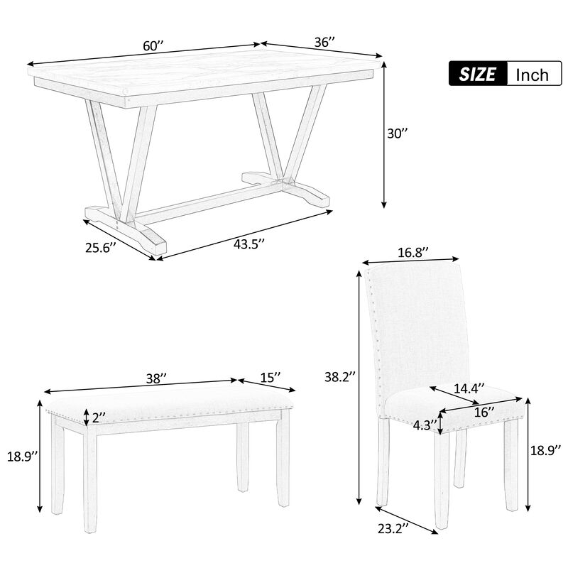 Merax Modern Style 6-piece Dining Table with Marbled Veneers Tabletop