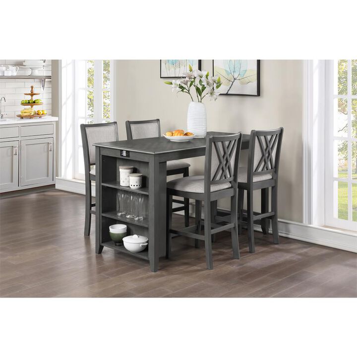 New Classic Furniture Amy 5-pc Wood Rectangle Counter Set with 4 Chairs in Gray