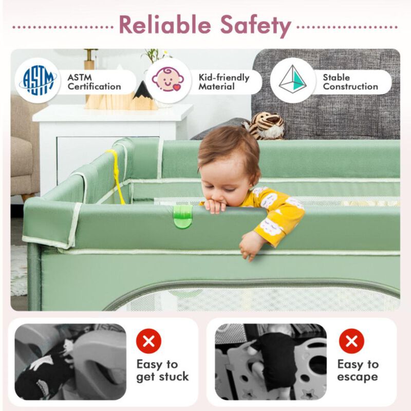 Hivvago 81 x 59 Inch Portable Baby Playpen with Ocean Balls and Handlebars