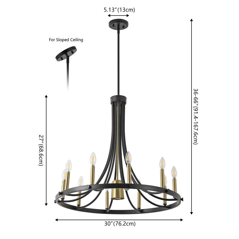 Dante 11-Light Transitional Modern Iron Adjustable Wagon Wheel LED Chandelier with Downlight