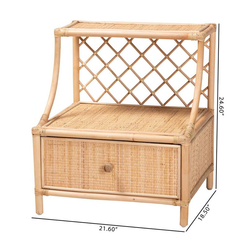 Bali & Pari Lalo Modern Bohemian Natural Brown Rattan 1-Drawer Nightstand