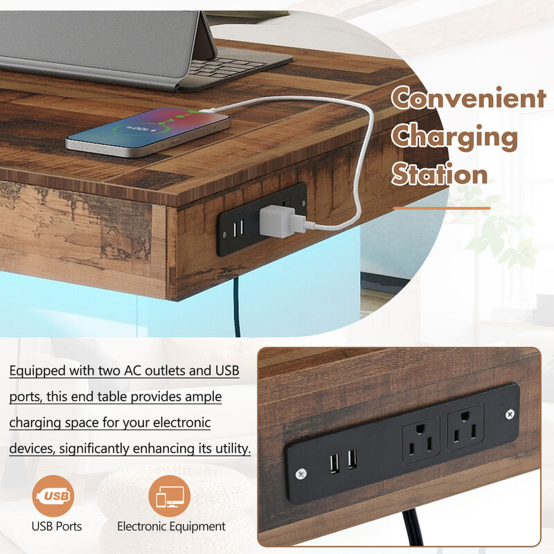 Merax Farmhouse Coffee Table with 2 USB Ports and LED Light