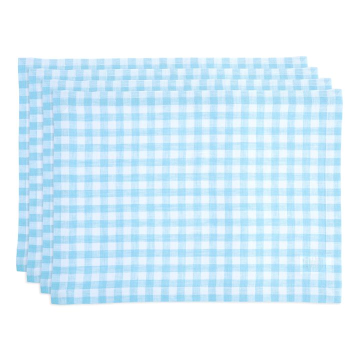 Solino Home 100% Pure Linen 14 x 19 Inch Placemats Set of 4 | Gingham Check