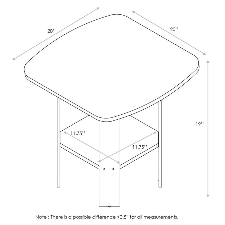 FURINNO Simple Design End Table, 2-Pack, Dark Walnut