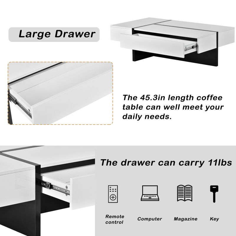 Modern High Gloss Cocktail Table - 45.2x25.5x13.7