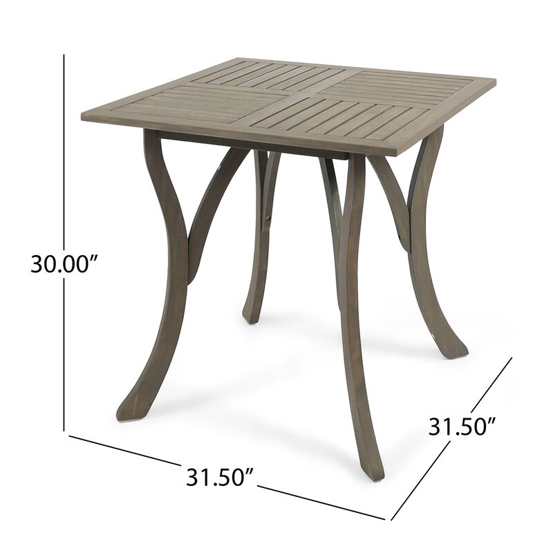 Olen Outdoor Dining Table, Slat Panel Top, 33 Inch, Brown Acacia Wood - Benzara