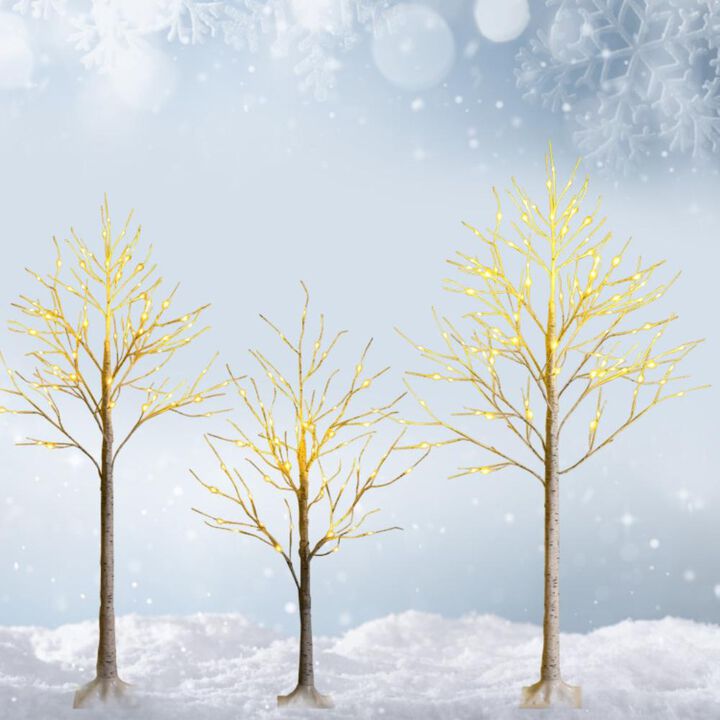 Hivvago 5 Feet Pre-lit White Twig Birch Tree with 72 LED Lights for Christmas