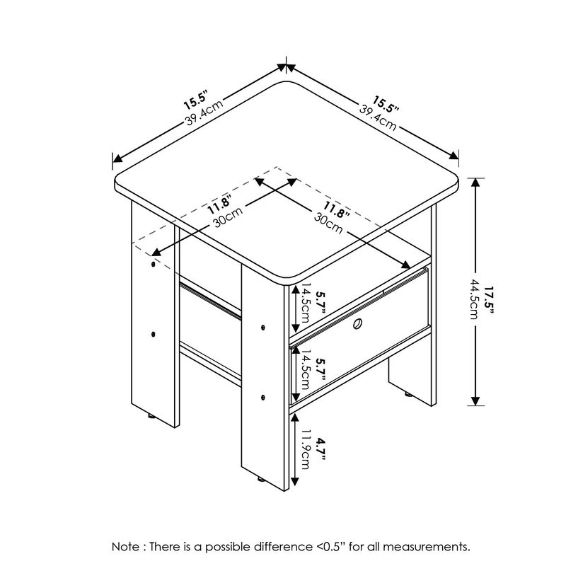 FurinnoFurinno Andrey Set of 2 End Table / Side Table / Night Stand / Bedside Table with Bin Drawer, Dark Brown/Black