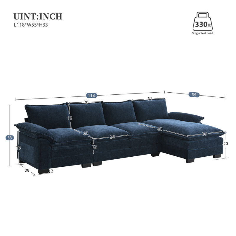 Merax 5-seat Upholstered Cloud Sofa with Double Seat Cushions