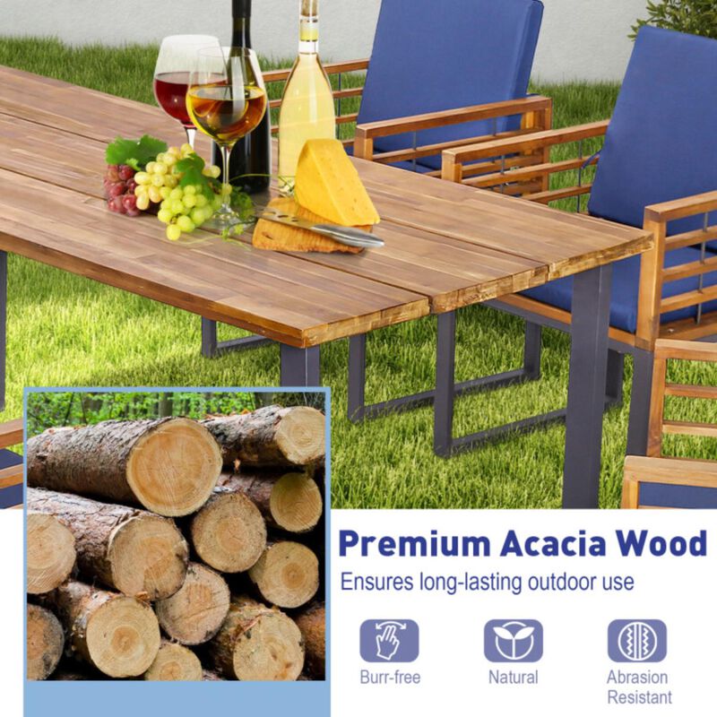 Hivvago 7 Pieces Patio Acacia Wood Dining Chair and Table Set for Backyard and Poolside-Navy