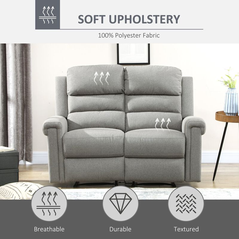 Grey Living Room Relaxation: 2-Seater Manual Reclining Sofa with Linen Fabric