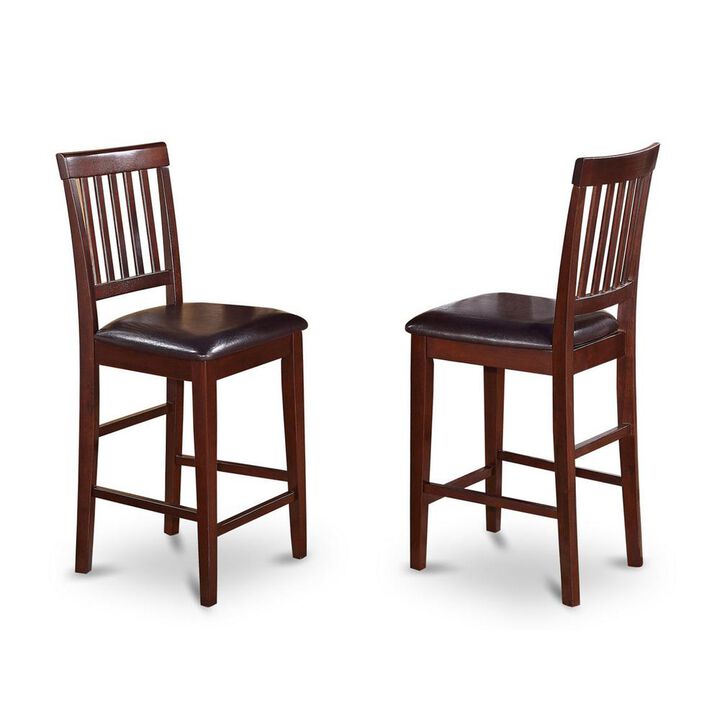 East West Furniture Vernon  Counter  Stools  with  Faux  Leather  Seat  -  Mahogany  Finish,  Set  of  2