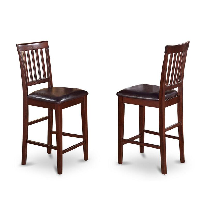 East West Furniture Vernon  Counter  Stools  with  Faux  Leather  Seat  -  Mahogany  Finish,  Set  of  2