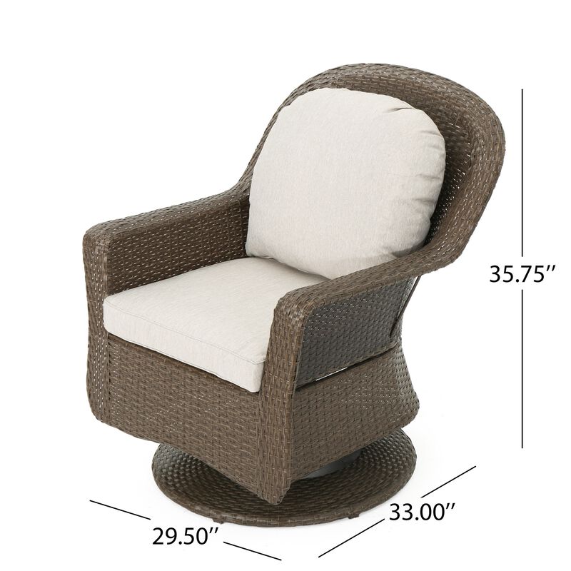 Kaia Outdoor Swivel Accent Chair Set of 2, Rattan Wicker Weave, Beige - Benzara