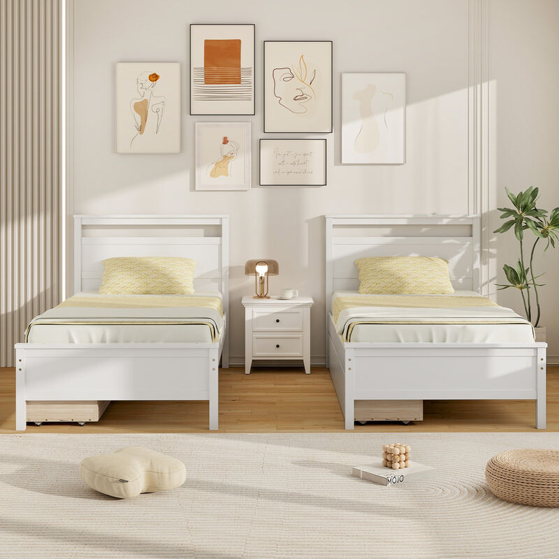 Twin Size Wooden Bed Frame with 2 Drawers for Teens and Adults
