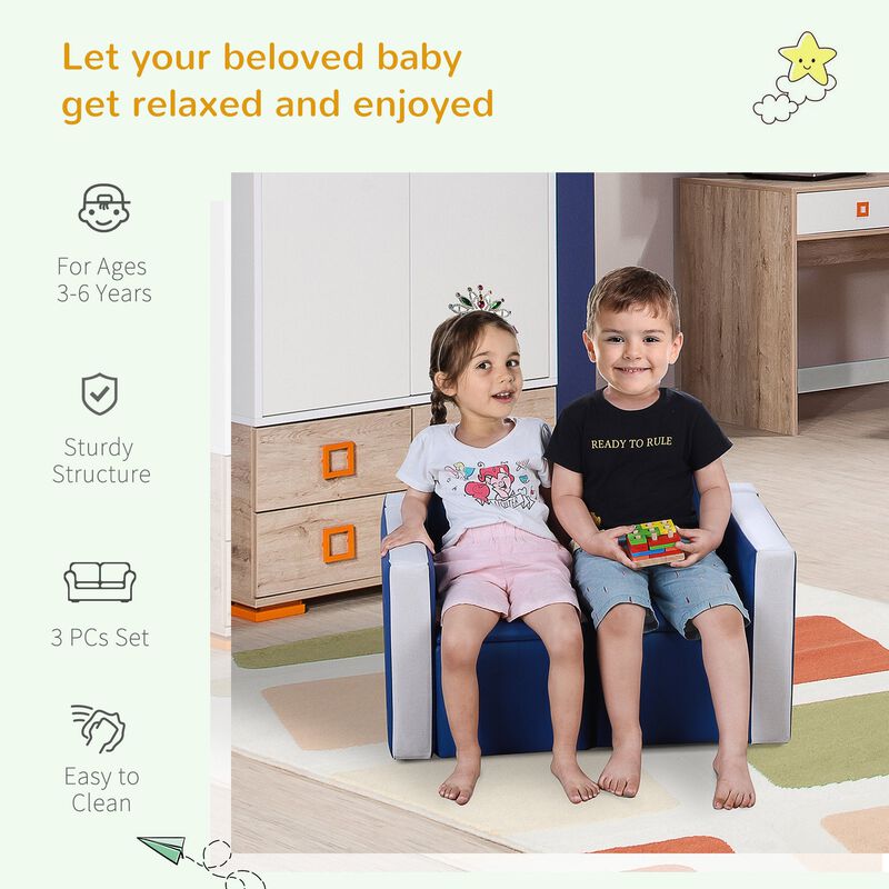 Blue Kids' Multitasker: 2-in-1 Sofa/Table Set with Storage