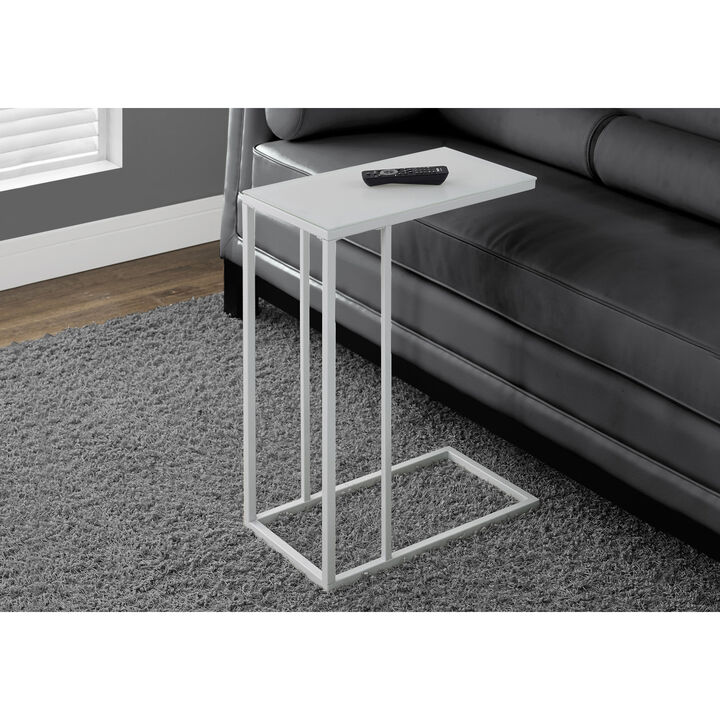 Monarch Specialties I 3037 Accent Table, C-shaped, End, Side, Snack, Living Room, Bedroom, Metal, Tempered Glass, White, Contemporary, Modern