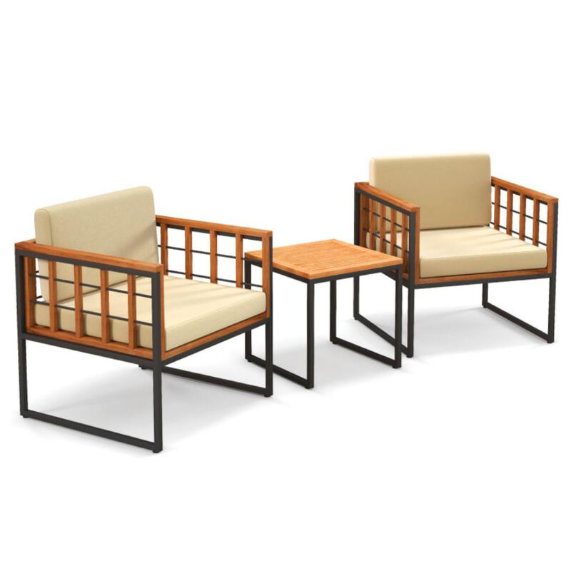 Hivvago 3 Pieces Patio Chair Set Acacia Wood Outdoor Sofa Set with Soft Cushions