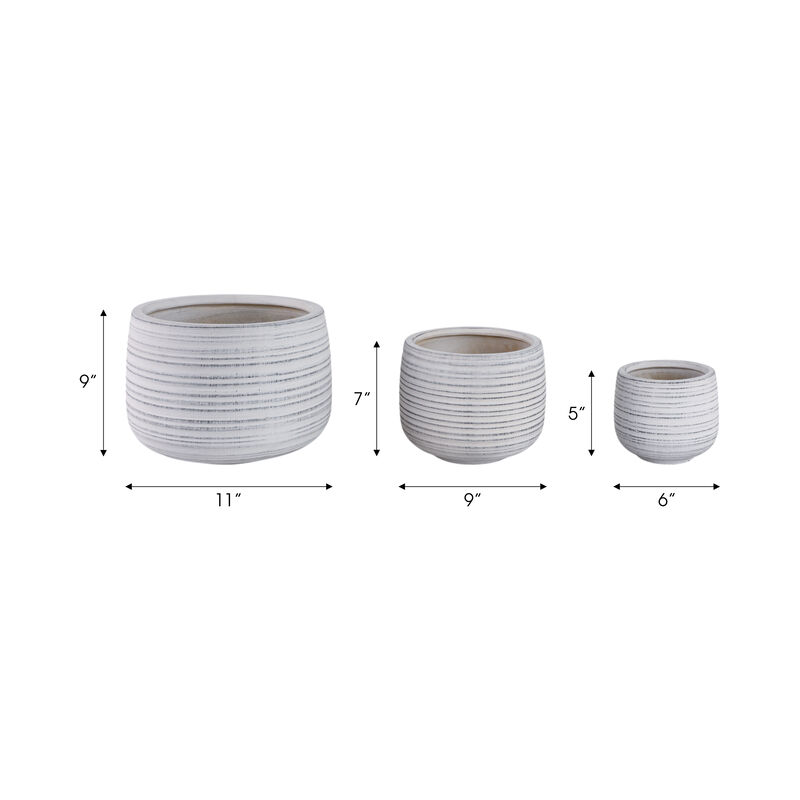 Ribbed Planters, White set of 3