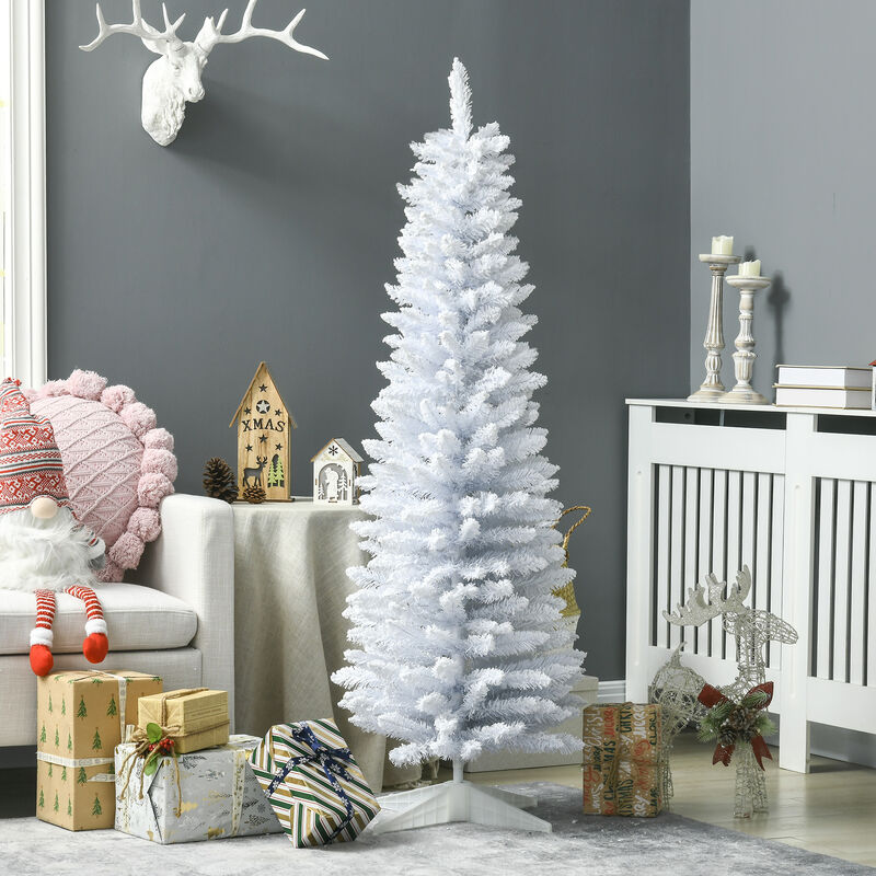 5' Snow Flocked Artificial Christmas Tree Pencil Xmas Tree w/ Branch Tips White
