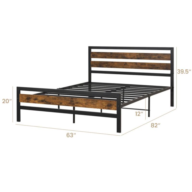 Hivvago Industrial Bed Frame with Rustic Headboard and Footboard