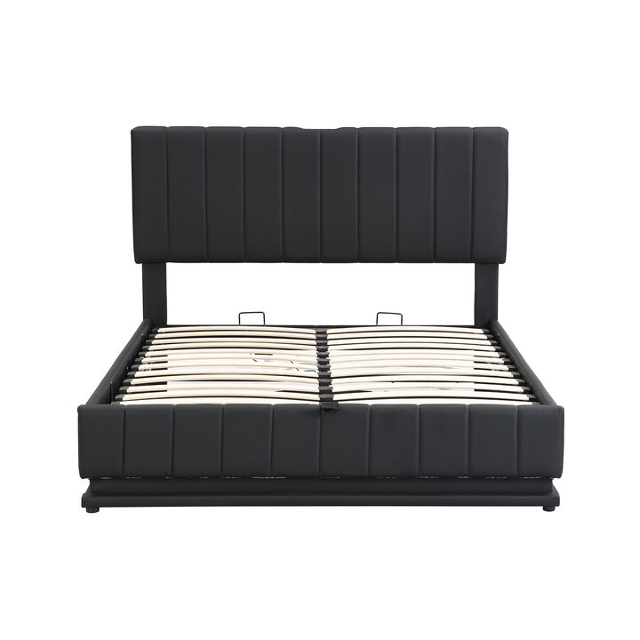 Merax Upholstered LED Light Platform Bed with Hydraulic Storage