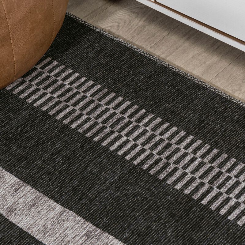 Vichy Geometric Striped Machine Washable Area Rug