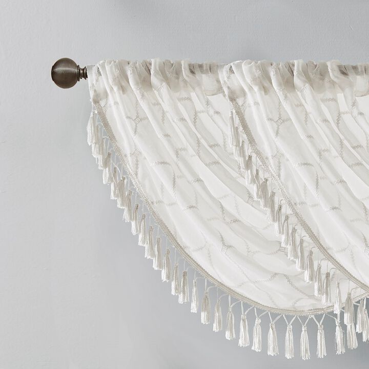 Gracie Mills Cyprian Sheer Allover Diamond Embroidered Waterfall Valance